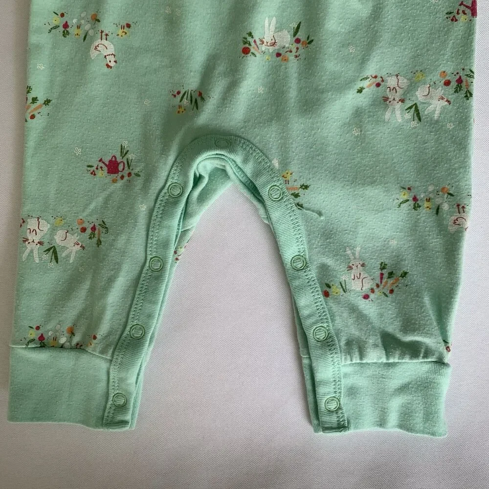 Cat Jack Romper Easter Bunnies Baby Girl‎ 3-6 Months Green Pastel Cute Boho Farm